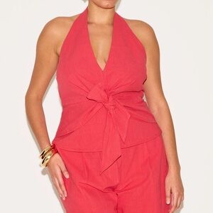 PrettyLittleThing Plus Rich Red Halter Tie-Back Top. Size 14. NWT.